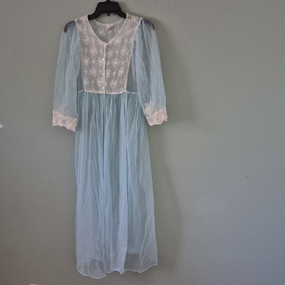 Apple Sheer Blue Nightgown with White Lace